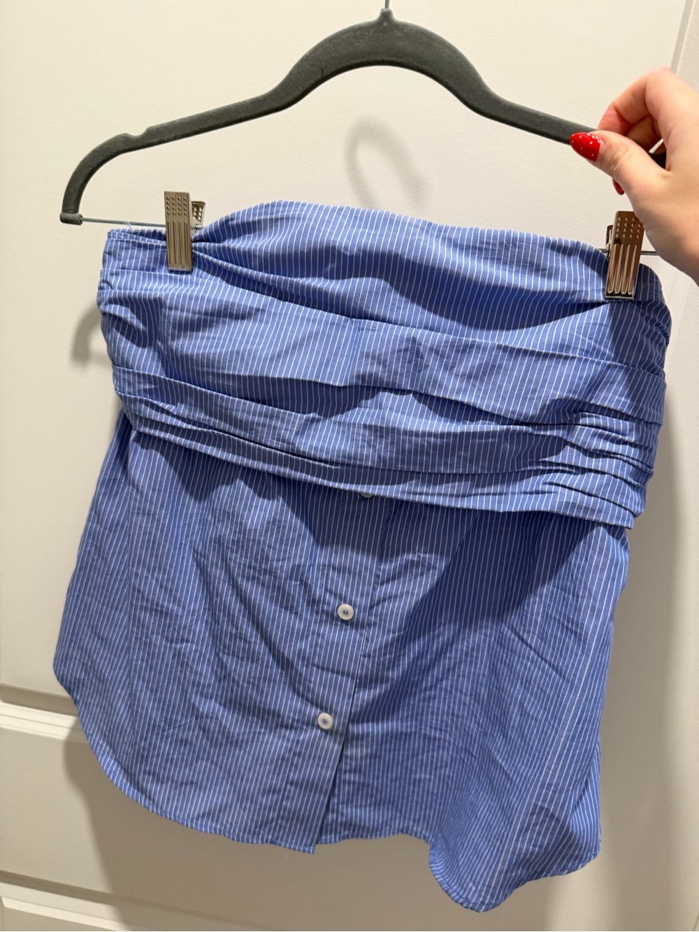 Zara Blue Pinstripe Strapless Top